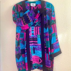 Vintage Lady Carol of New York Open Front Kimono Jacket - VTG Sz 12